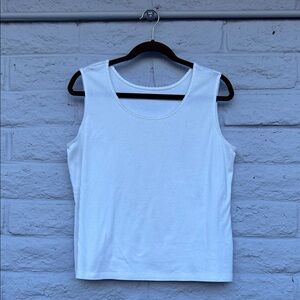 Studio Works Scalloped Trim White Tank Top